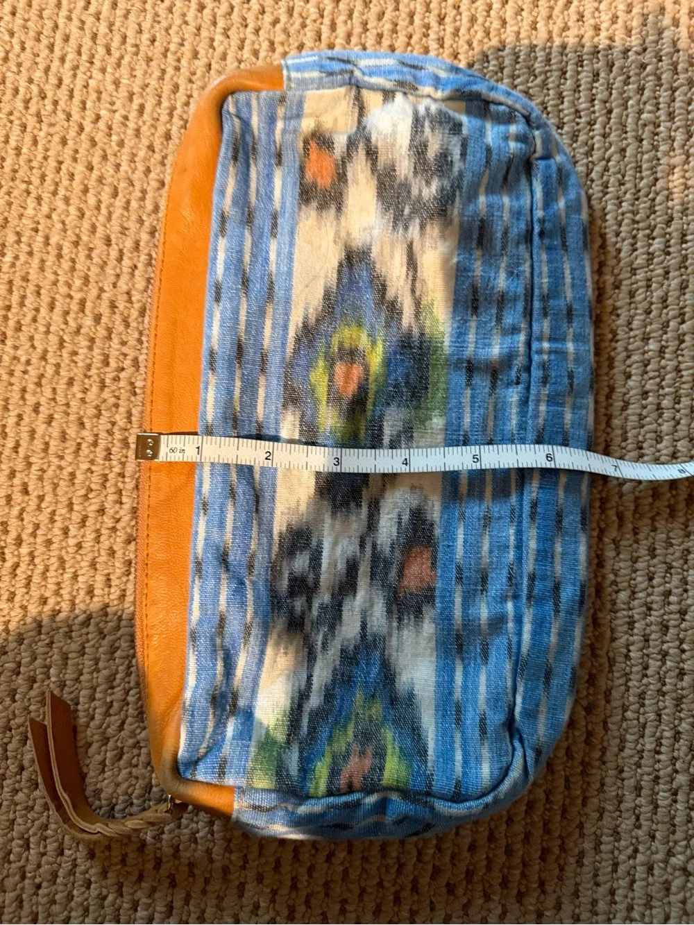 Kerry Grima blue pattern small bag , with leather trim